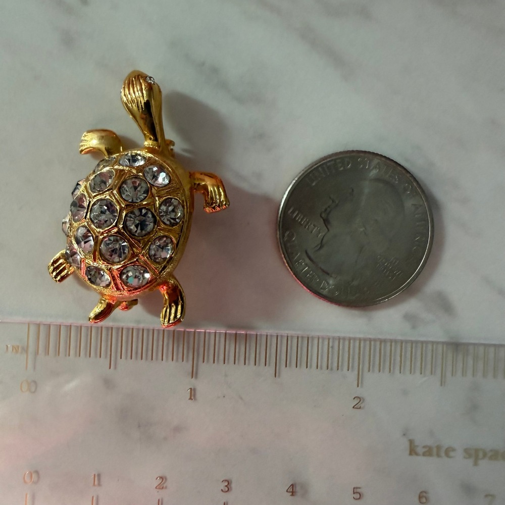 5pc Animal Insect Brooch Pin Set Gold Tone Rhinestone Enamel Owl Frog Turtle Bug - Picture 8 of 13